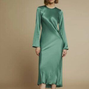 Reformation Davina Silk Dress in Bottle Green Size S